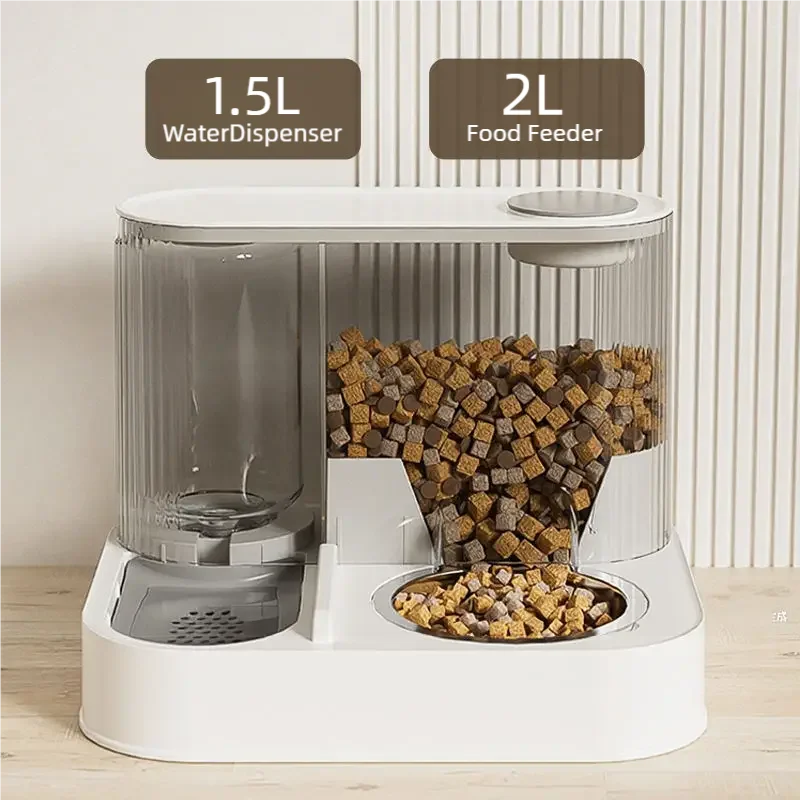 2 In 1 Stainless Steel Automatic Pet Feeder And Water Dispenser Double Bowl Anti Leakage Food Water Bowl For Cats And Dogs