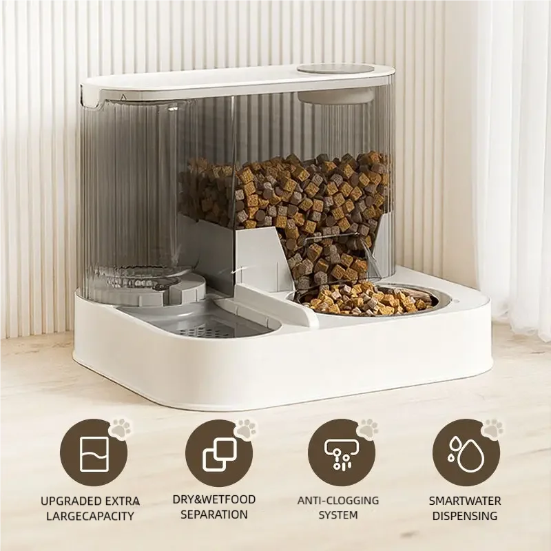 2 In 1 Stainless Steel Automatic Pet Feeder And Water Dispenser Double Bowl Anti Leakage Food Water Bowl For Cats And Dogs